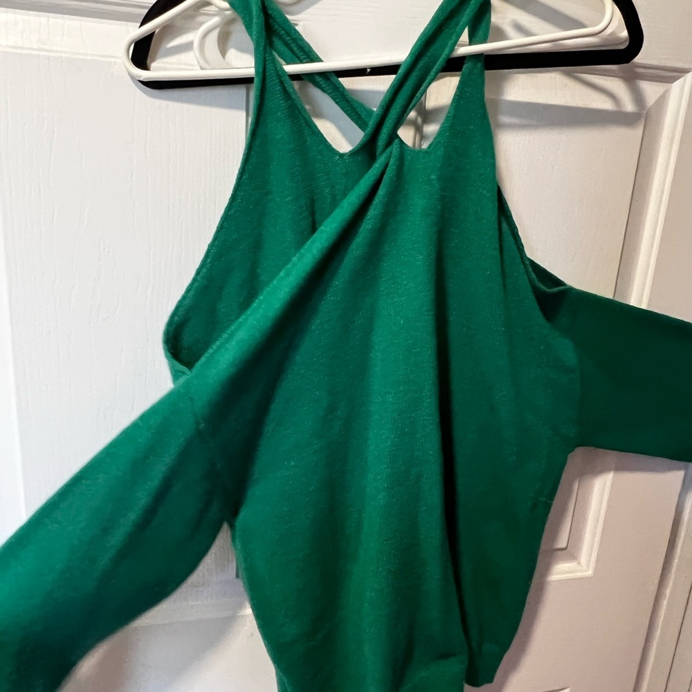 Kelly green cold shoulder cross neck sweater